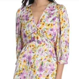 NWT Maggie London Size 10 Empire Waist Lavender and Yellow Floral Midi Dress